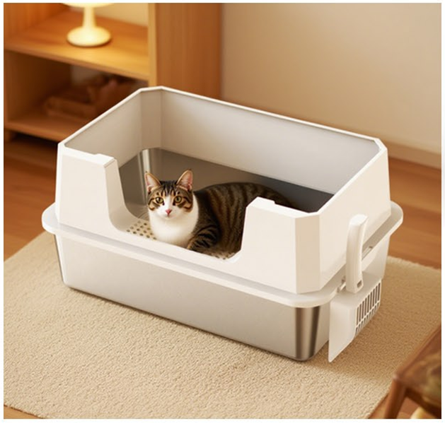 Fully enclosed stainless steel cat litter box oversized cat toilet pet supplies with activated carbon pack for deodorization Including shovel - JY-U