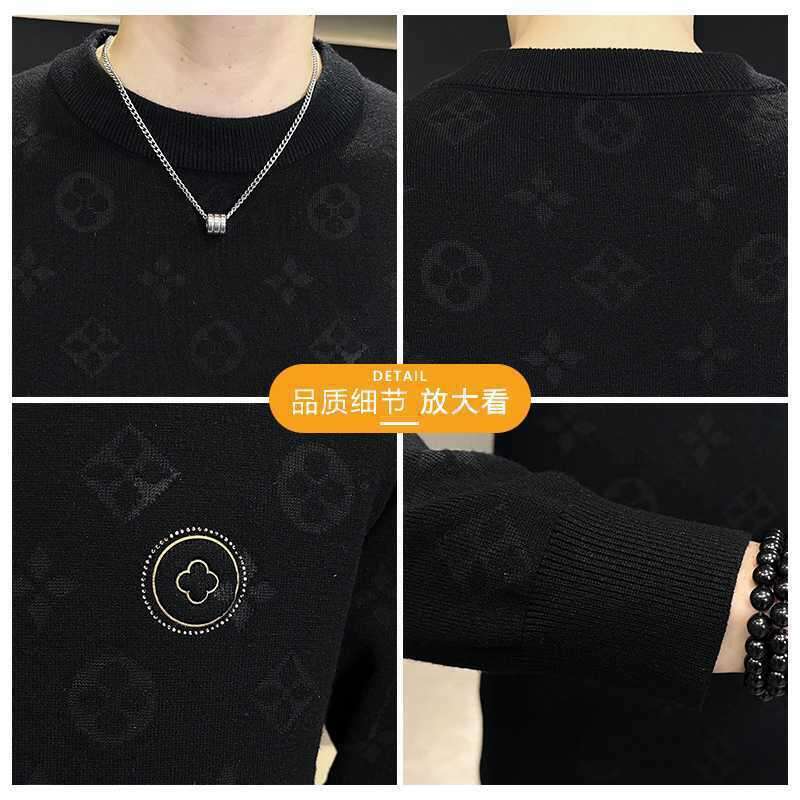 Design sense trendy warm crew neck sweater handsome versatile Korean version T-shirt slim and thin trendy men's clothing