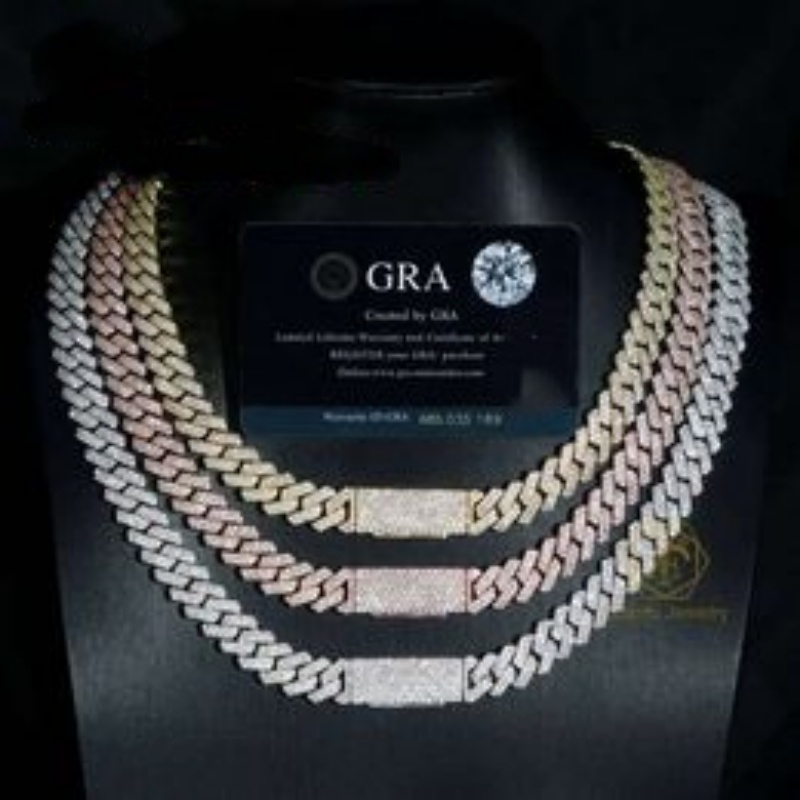 Top Quality D VVS 8mm-20mm Iced Out Hip Hop Cuban Chain Necklace Bracelet with BLING for Men and Women
