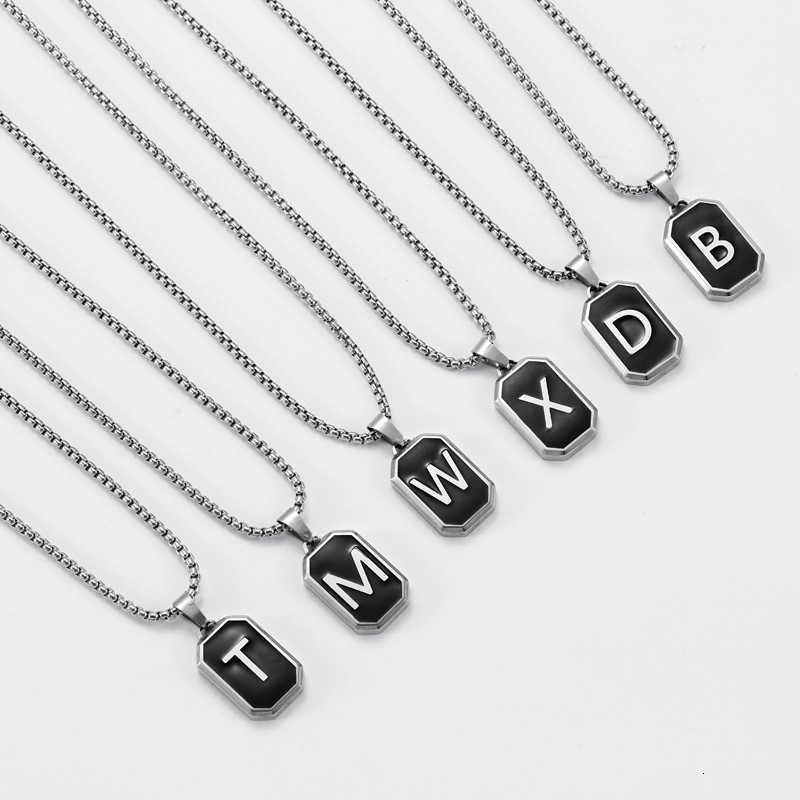 Vnox A-Z Initial Letters Men Necklaces Geometric Pendant with Box Cuban Rope Chain Stainless Steel Square Simple Collar Z250614