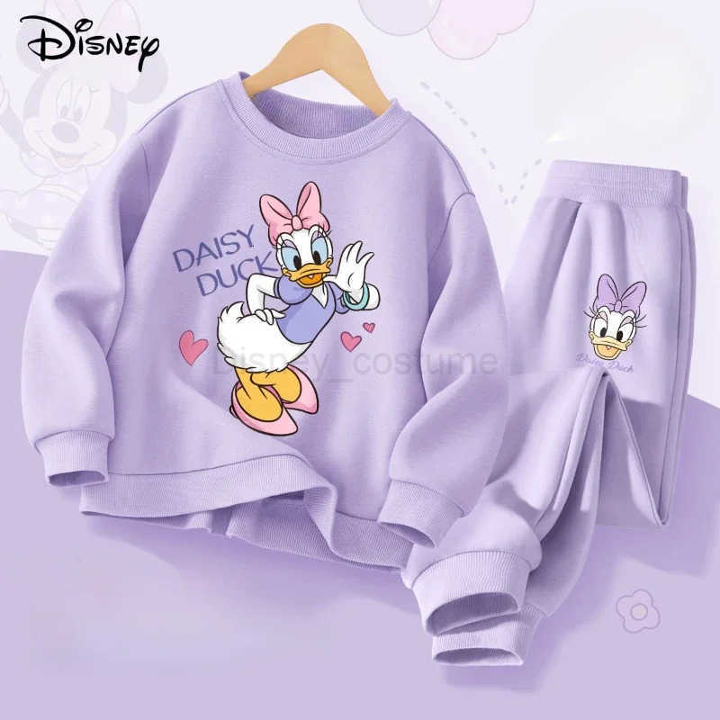 Disney 2025 Spring Autumn Childrens Clothing Sets Minnie Print Baby Girls Pullover Pant 2pcs Set Breathable Thin Kids Tracksuit H250908