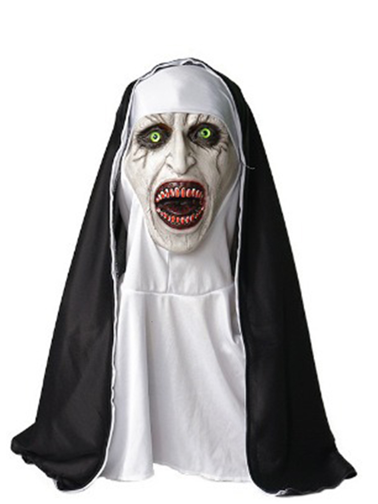 Halloween Summoning 2 Nun Mask Horror Nun Mask Cosplay Scary Bloody Demon Ghost Face Latex Masks with Headscarf Party Costume Props Deluxe Scary femal