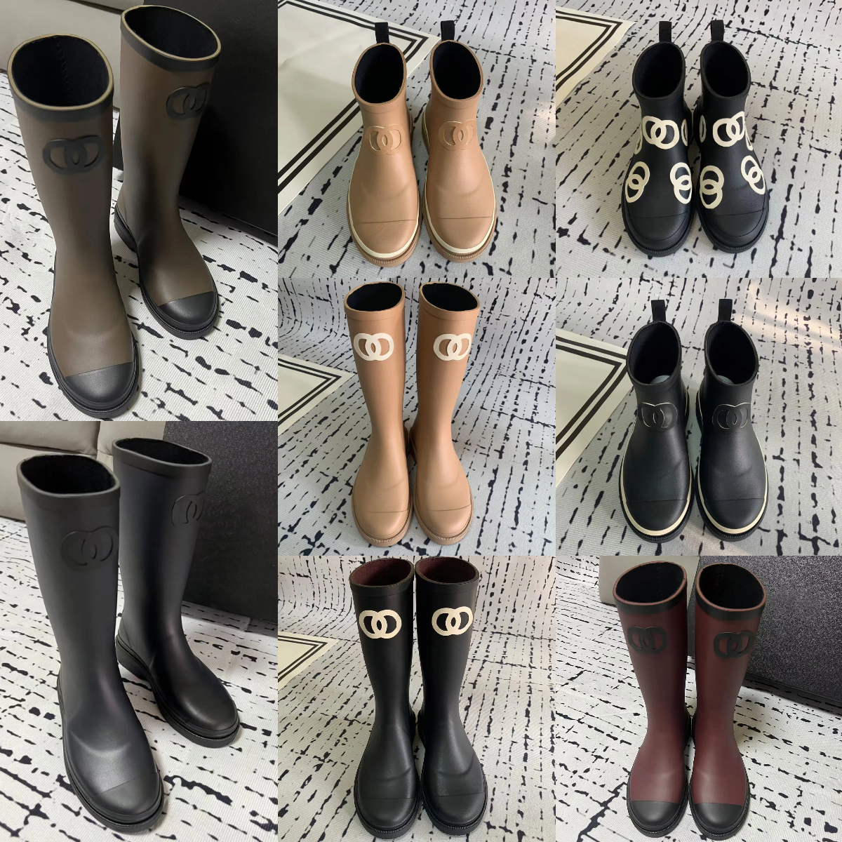 Top Brand Designer Square Toe Women Rain Boots Thick Heel Thicks Sole Ankle Boot Women's Rubber Boot good are quality 35-40 winter shoes