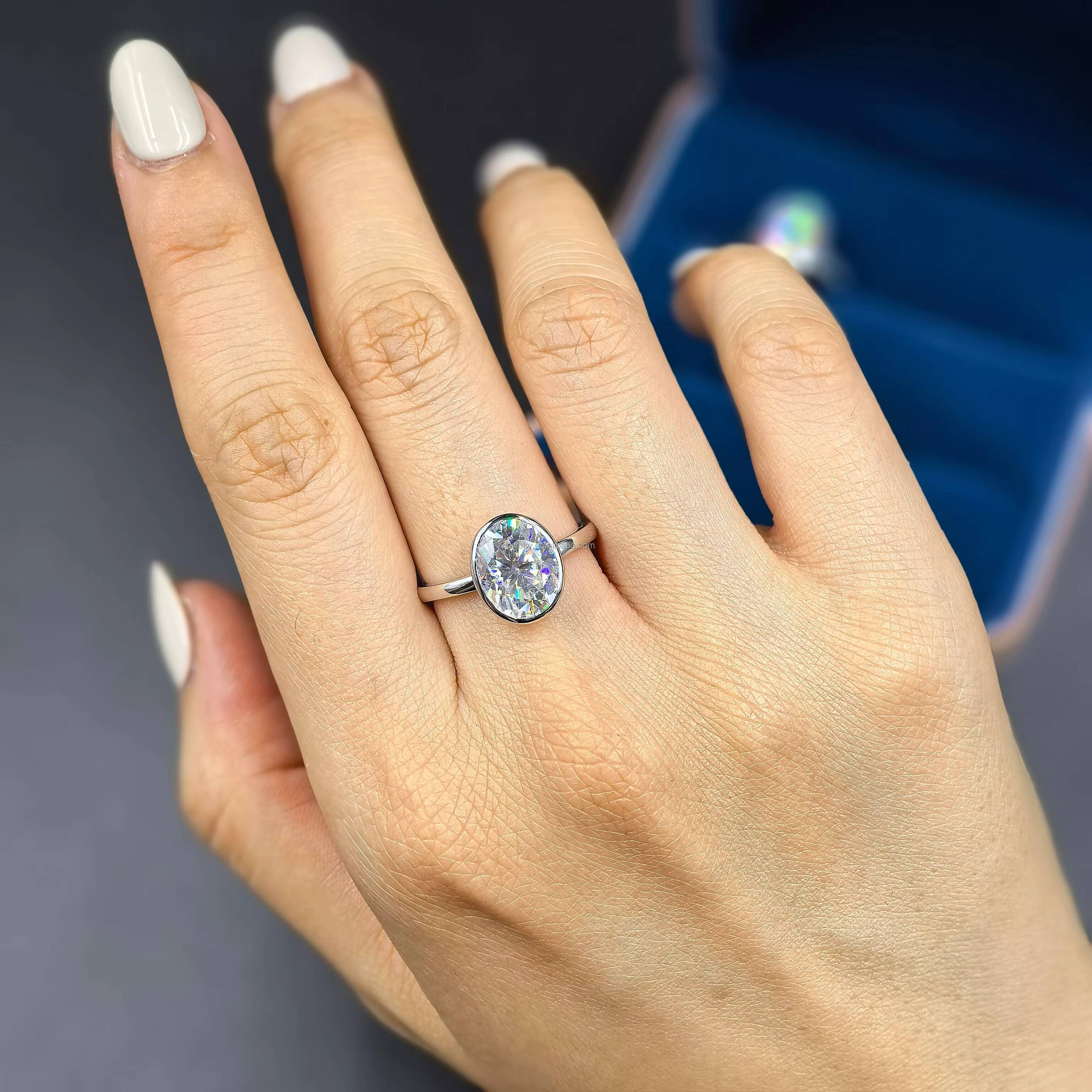 Bezel 5ct Oval Moissanite Solitaire Rings 1ct 2ct S925 Sterling Silver Gold Plated Minimal Bezel Signet Moissanite Ring Men