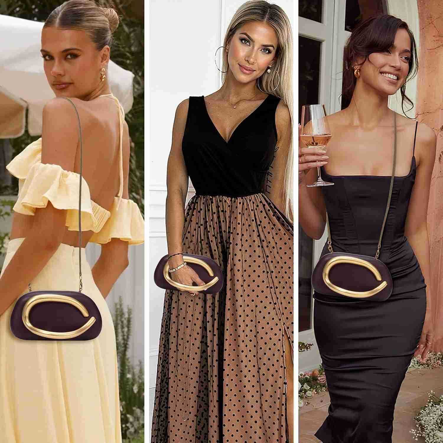 Leather Womens Evening Handbags Chocolates Clutch Purse Easy Match with Chain Crossbody Metal Decoration Shoulder BagW250908