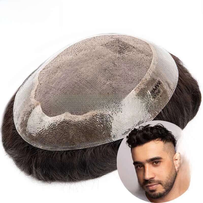 Synthetic Prosthesis Toupee Mono Soft Pu Durable Men Wigs 6 Replacement Exhuast Systemes Unit 100 Human Hair Male Wig