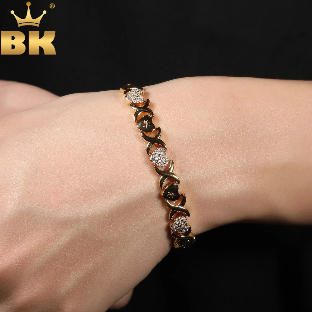 TBTK Iced Heart XO Link Polished Chain Necklace Micro Paved Cubic Zirconia Female Bracelet Gift HipHop Jewelry 250908