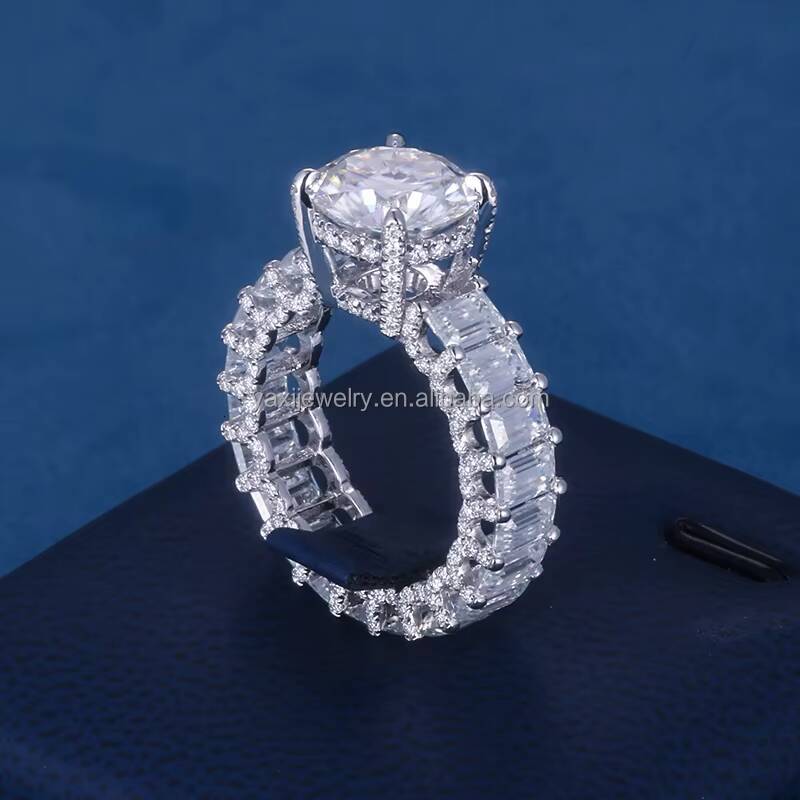 Women 3ct 5ct Round Emerald Cut D VVS Moissanite Diamond S925 Silver 9K 10K 14K 18K Solid Gold Engagement Wedding Band Set Ring