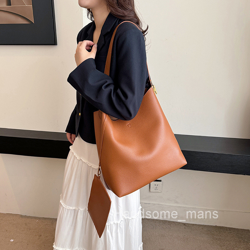 Lazy Large Bag for Women New Fashion Simple Shoulder Bag for Work Commute Soft Leather Bucket Bag Large Capacity