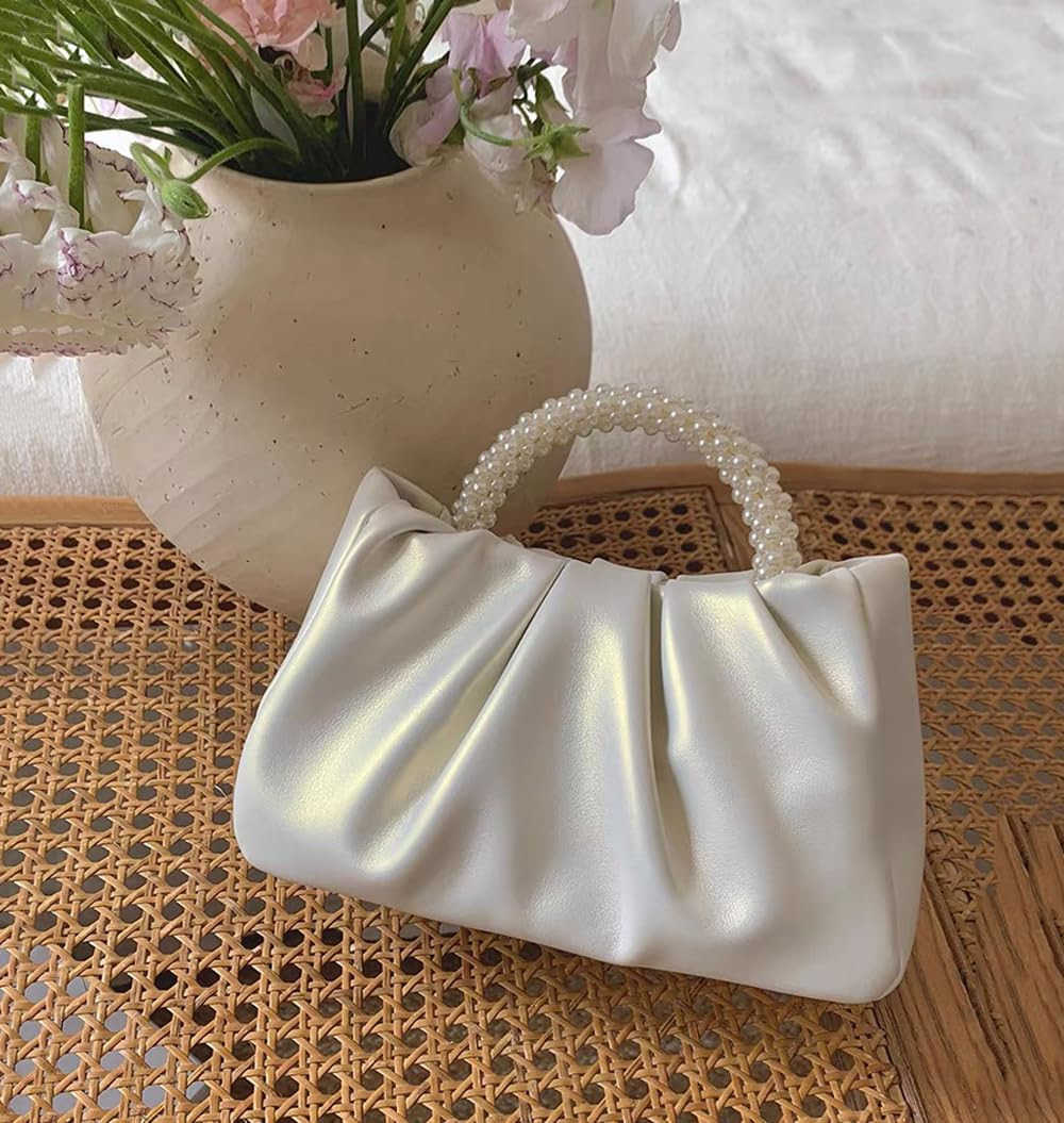 Evening Purse Women Small Pearl Handbags Soft Leather Ruched Bag Wedding Bridal Clutch Party Prom Crossbody PursesW250908