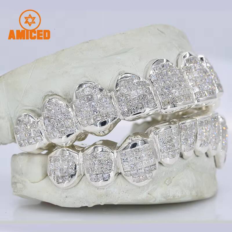 Invisible Setting Princess Cut Iced Out VVS Moissanite Diamond Custom Grillz for Teeth Iced Out Hip Hop Grillz Moissanite 8 on 8