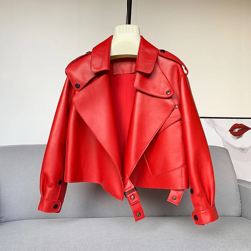 Sheepskin Coat For Women Leather Jacket Winter Spring Moto Biker Genuine Top Quality Black 250908