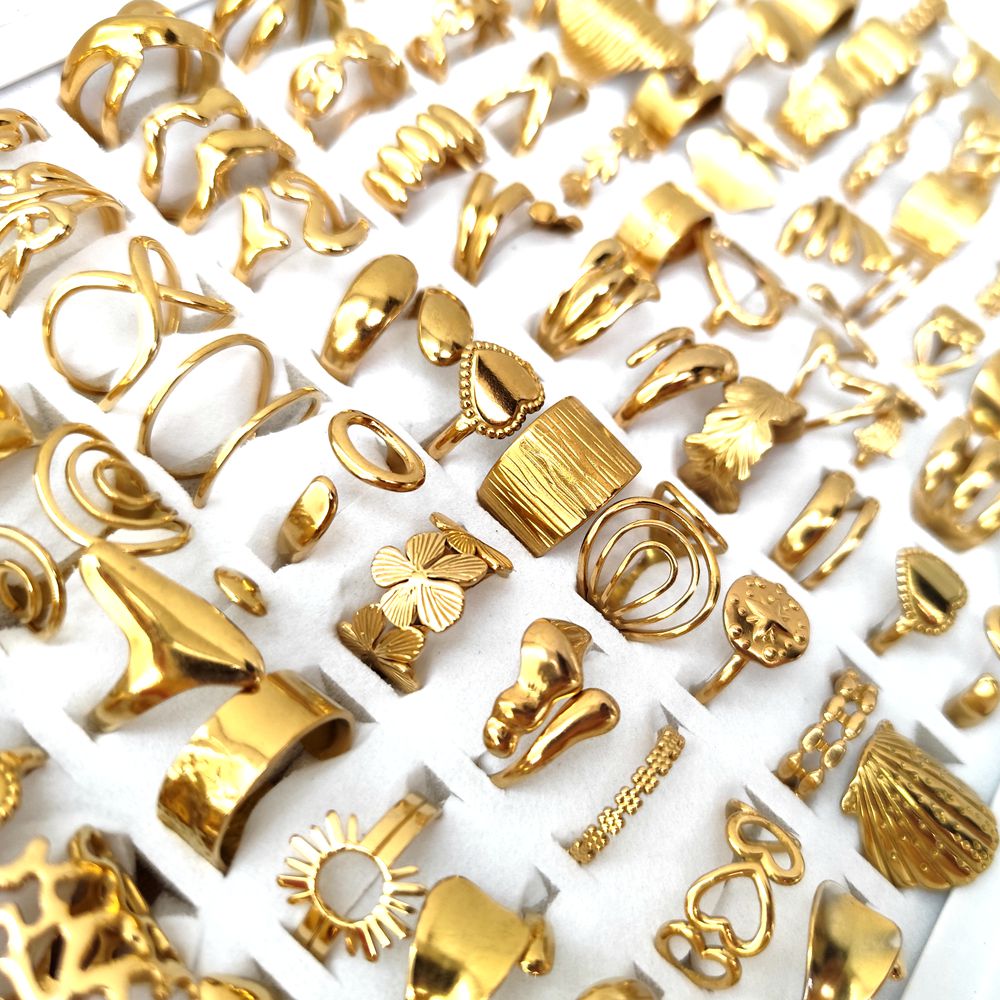 20pcs/lot Wholesale TOP Gold Silver Men Women Stainless Steel Opening Fashion Ring Wedding Engagement Punk Unique Rings Hot Jewelry