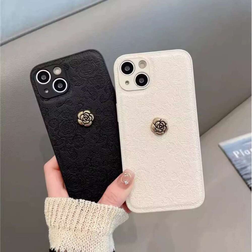 DHgargets Camellia INS Style Compatible with iPhone 17 Case Apple 15 Pro Embossed 16 Simple Solid Color Protective Cover
