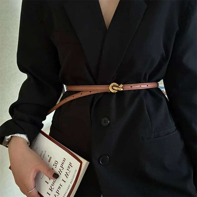 Belts Designer Genuine Leather For Women Black Thin Women's Belts Female Knot Buckle small Corset Waistband Jeans Belt