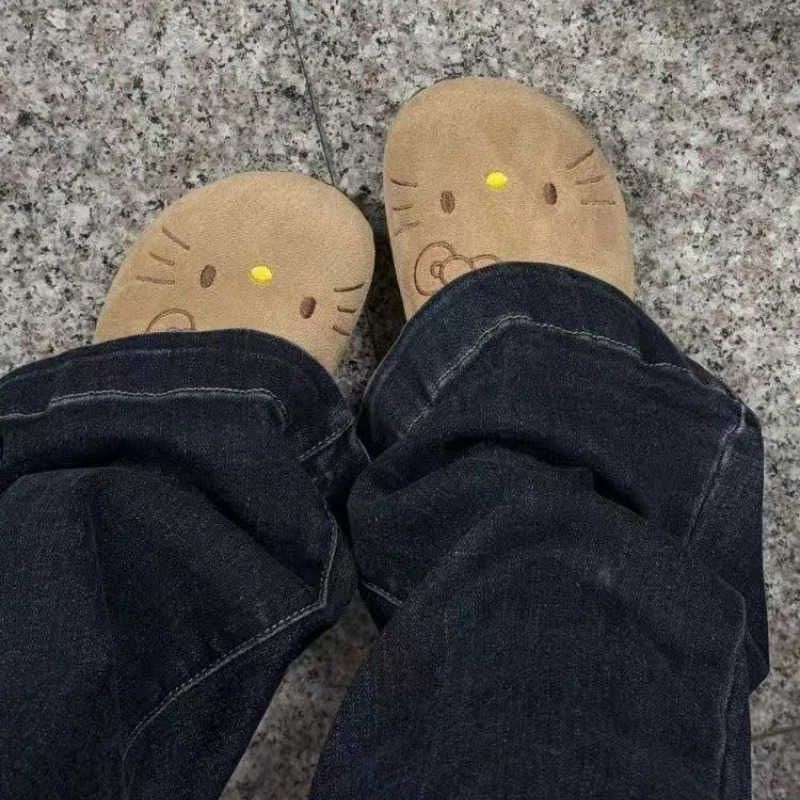 Sanrio Sanrio Hello Kitty Cute Anime Slippers Summer Female Thick Sole Flat Shoes Sweet Outdoor Anti Slip Slippers Girl Gift L250909