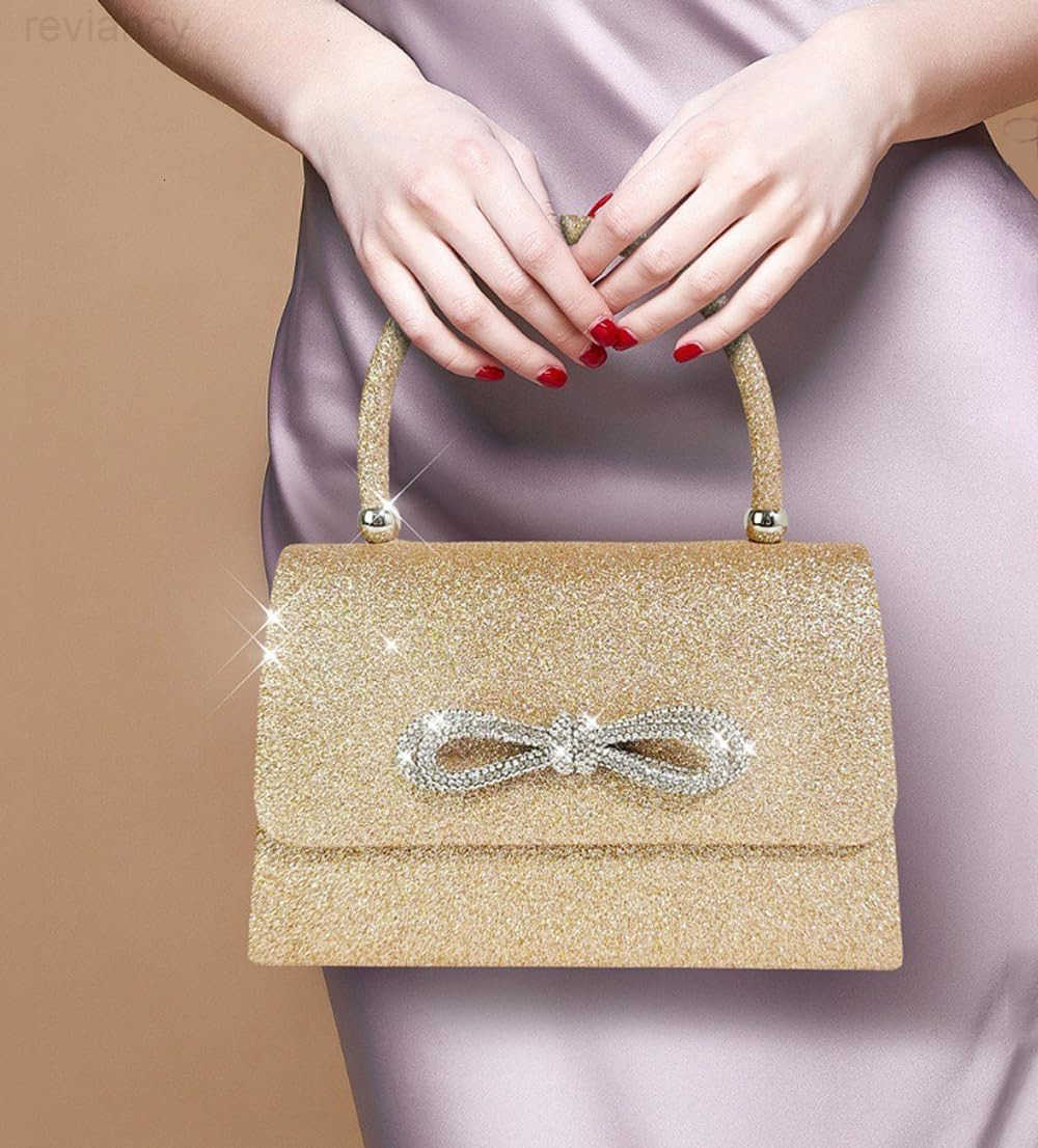 Womens Evening Bag Sparkly Bow Clutch Purse Wedding Party Purses Glitter Rhinestone Cocktail Prom HandbagsW250908