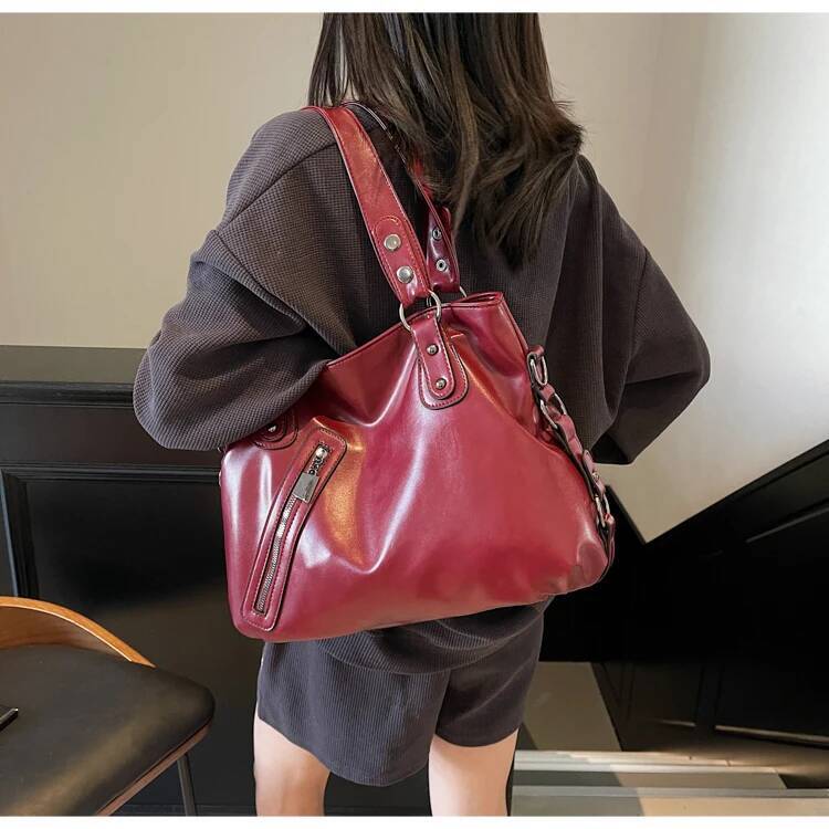 2025 new collection Fashionable retro zipper solid color women's shoulder bag, large capacity commuting women's crossbody bag, autumn new de