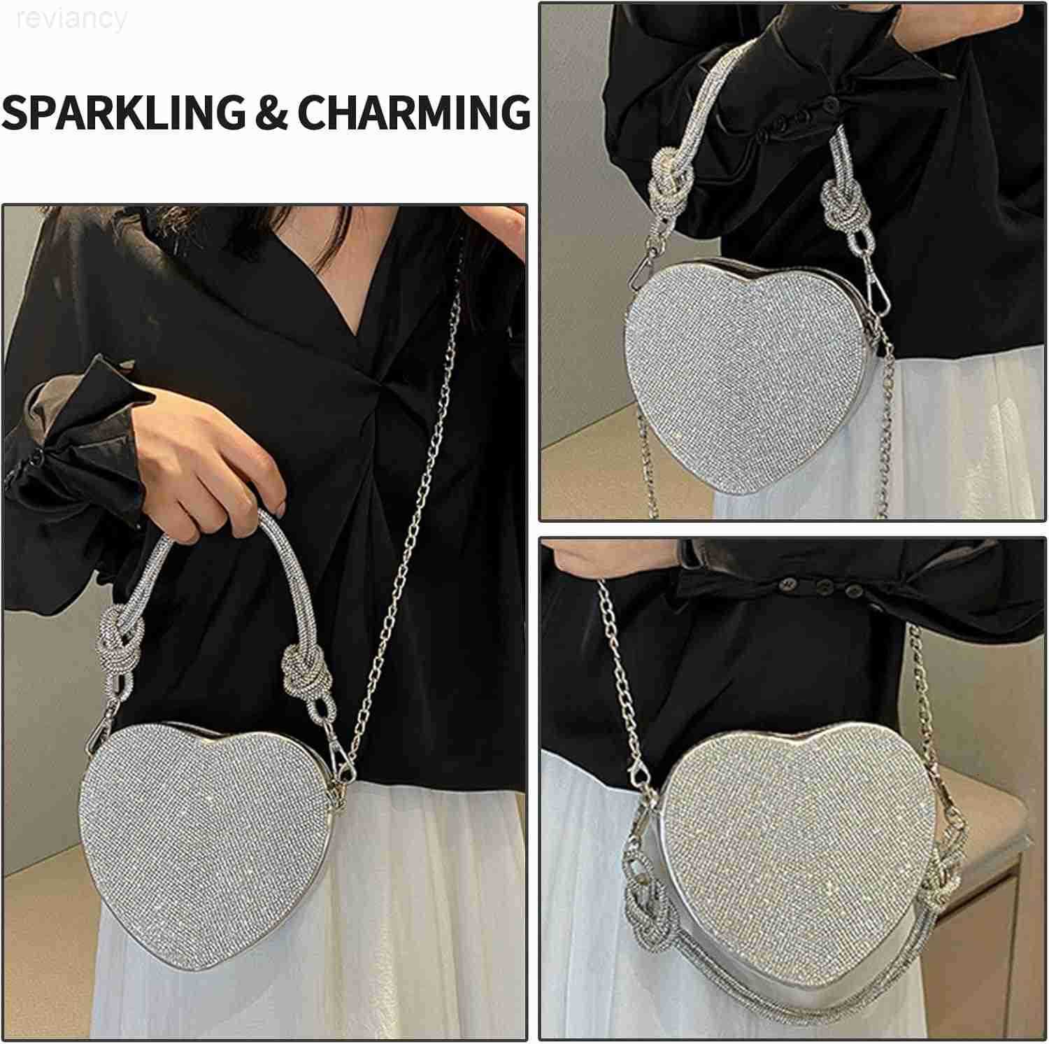 Evening Bag for Women Silver Purse Heart Shaped Purse Crossbody Bags Shoulder Handbag for FormalW250907