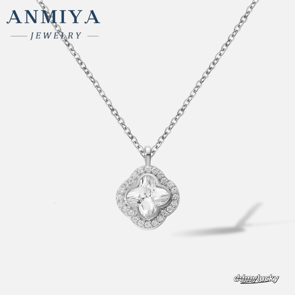 Sterling Sier Clover Pendant Women Square Zircon Link Chain Necklace For Parties Gifts ddmyLucky ddmyLucky