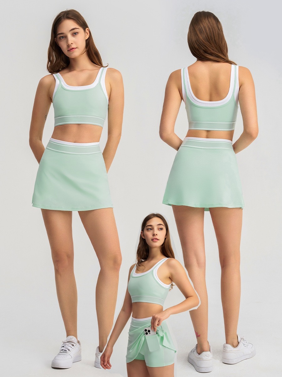 2025 New designer Yoga Sets Sports Heart Throb Bra+Leggings High End White Striped Pants sports skirt Set Summer Women's Running Fitness Gym setly women