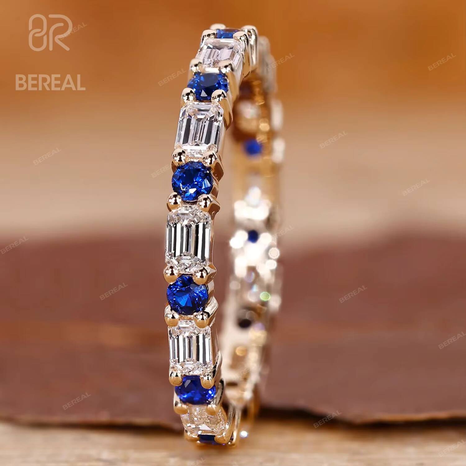 IGI Certified Emerald Cut Vvs Lab Grown Blue Sapphire Wedding Ring Hot Selling Yellow Gold 925 Silver Band Ring Women Jewelry