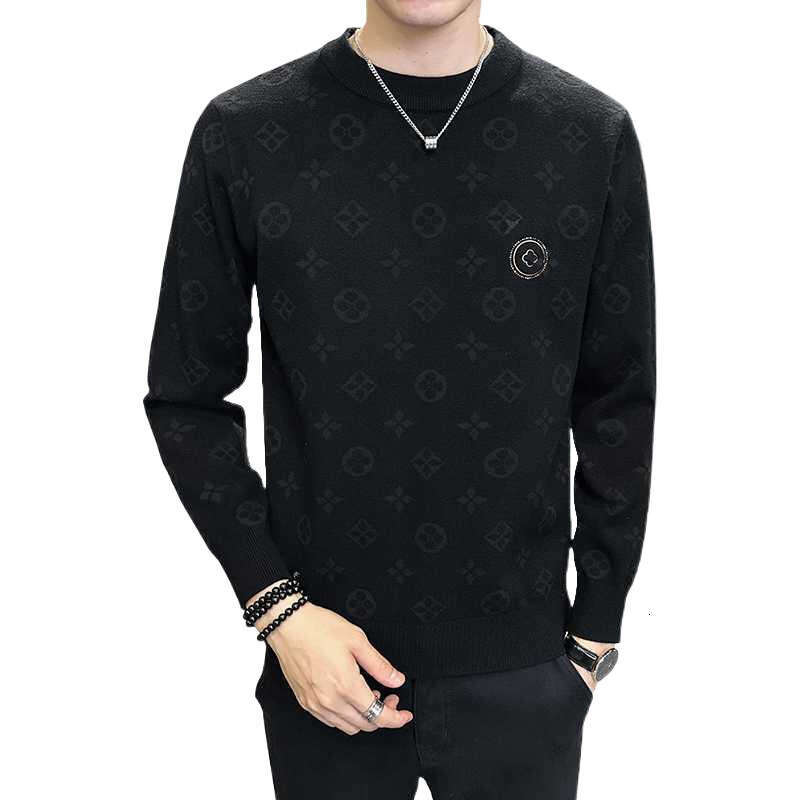 Design sense trendy warm crew neck sweater handsome versatile Korean version T-shirt slim and thin trendy men's clothing