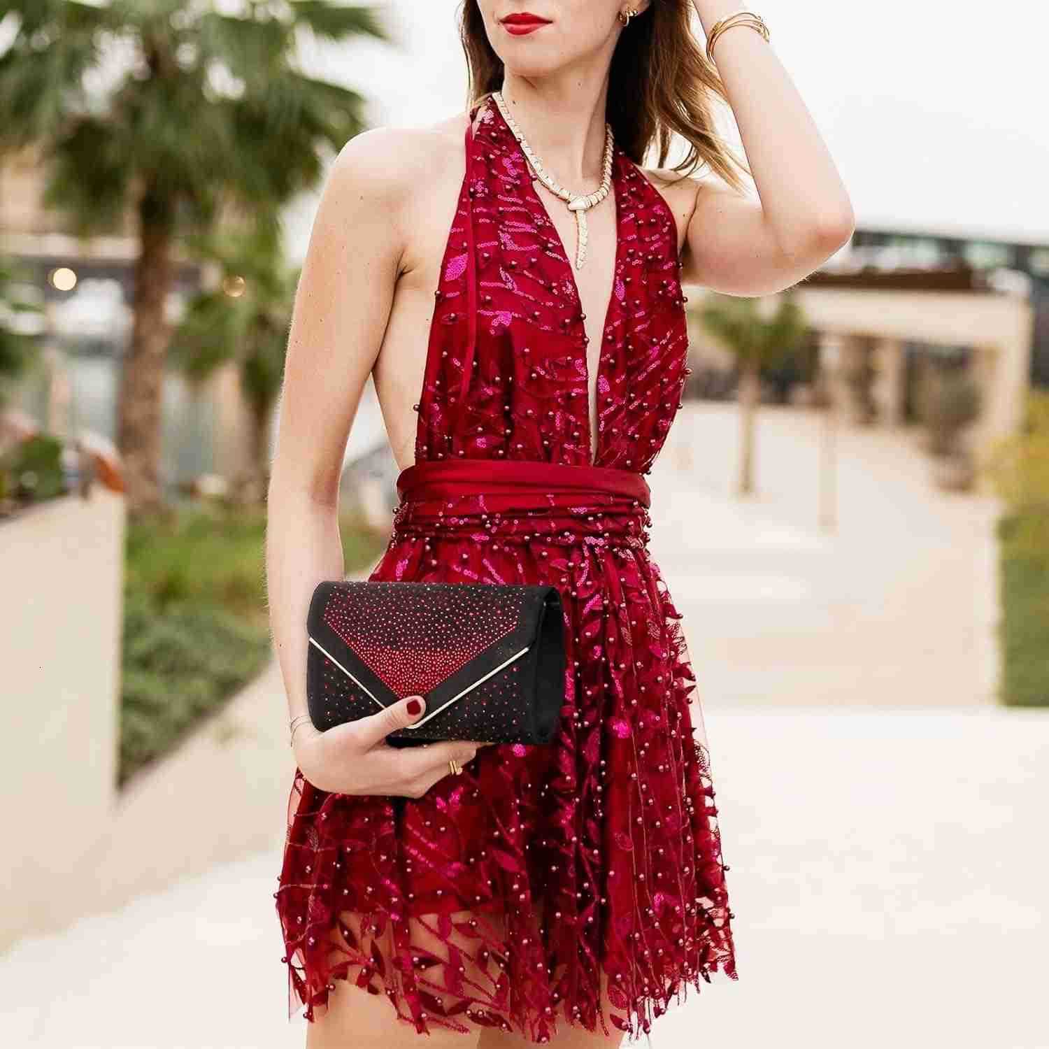 Women Rhinestone Evening Bag Faux Suede Clutch Formal Party Sparkly Purses Cocktail Wedding HandbagW250908