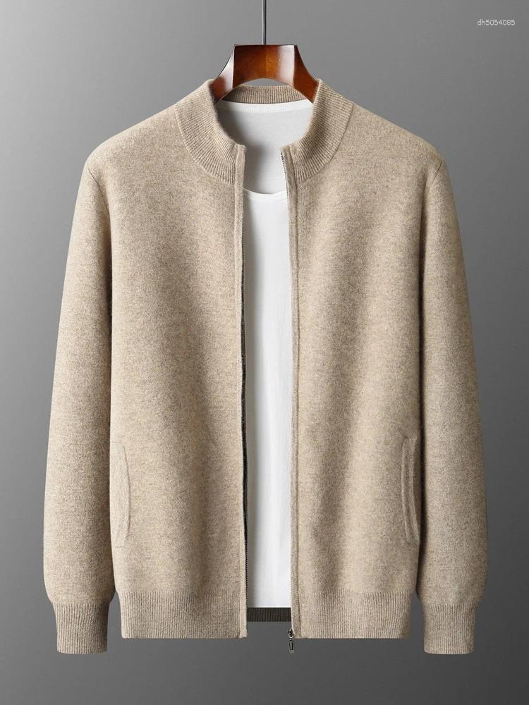 Mens Tracksuits Men Mock Neck Zippers Cardigan Cashmere Sweater Pants Sets Elastic Waist Pencil Trousers Knitted Thicken Clothing