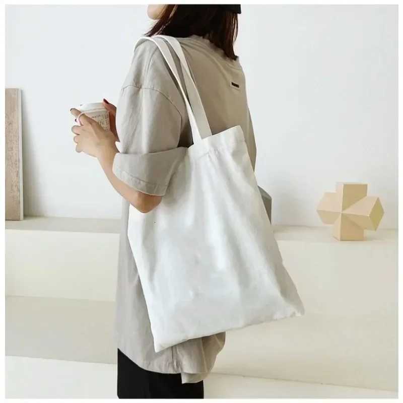 DIY Shoulder Bag Large Capacity Black White Canvas Shoulder Tote Bag Folding Eco Cotton Handbag Reusable Shopping Bag R250908