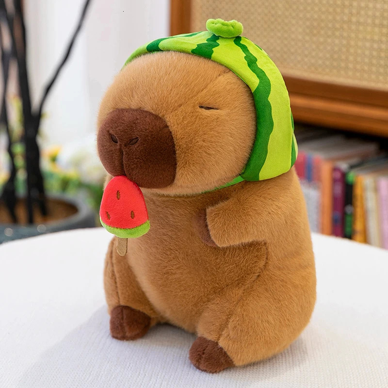 2330cm Lovely Watermelon Plush Toy Stretchable Fluffy Brown Animal Capybara Stuffed Doll Friends Gift250908 XJ260303