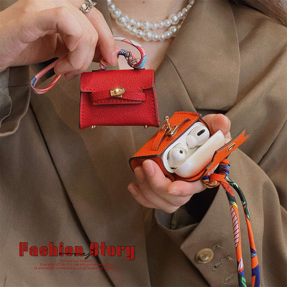 DHgargets Solid Color Leather Apple Earphone Compatible with 1/2 Generation Niche Full Coverage Case 3rd Generation/PRO2 Simple Anti-drop