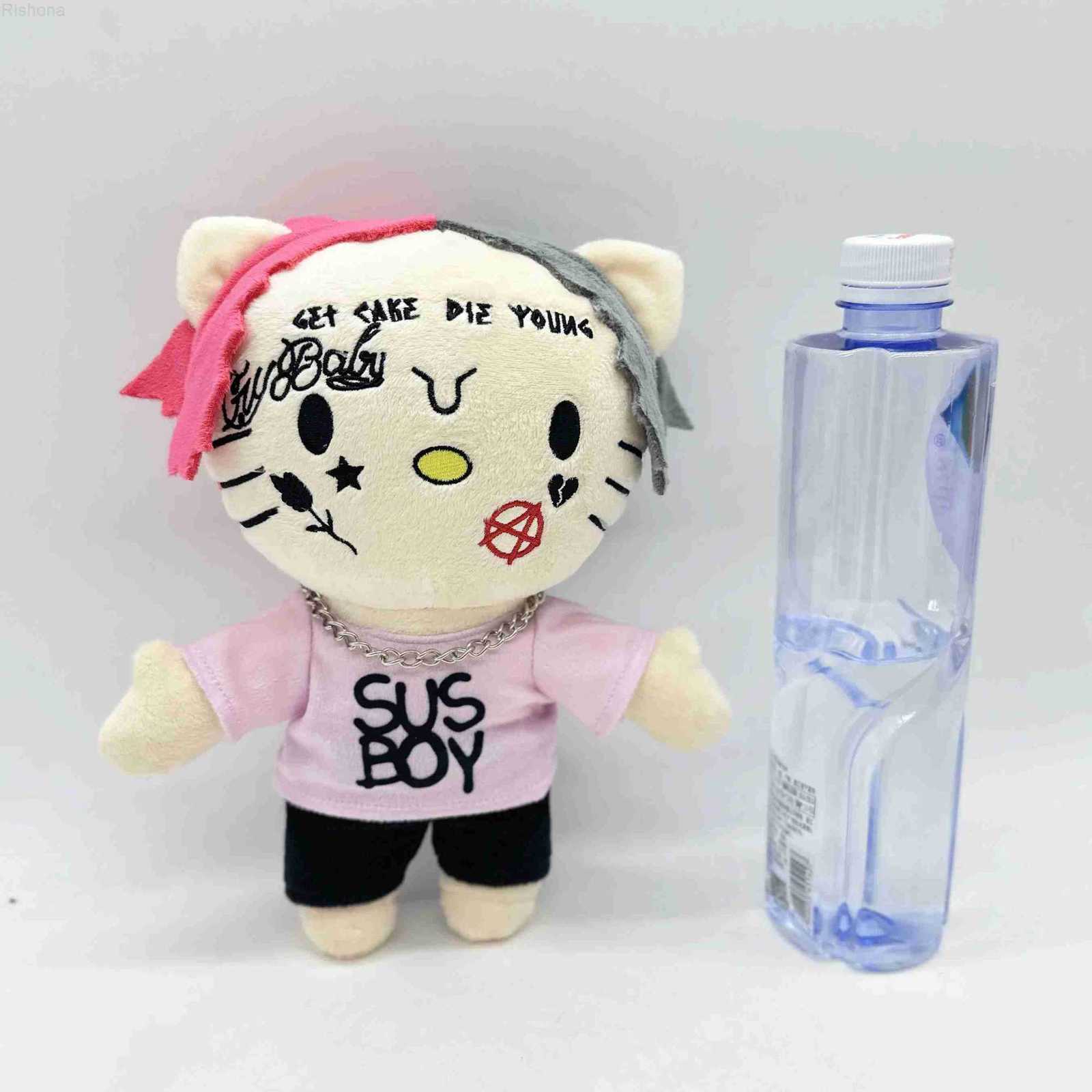 Sanrio New Hello Kitty LIL PEEP Plush Anime Plush Toy Doll with Pink Clothes Necklace Stuffed Soft Plush Toys Fans Collect Gifts 24cm L250908