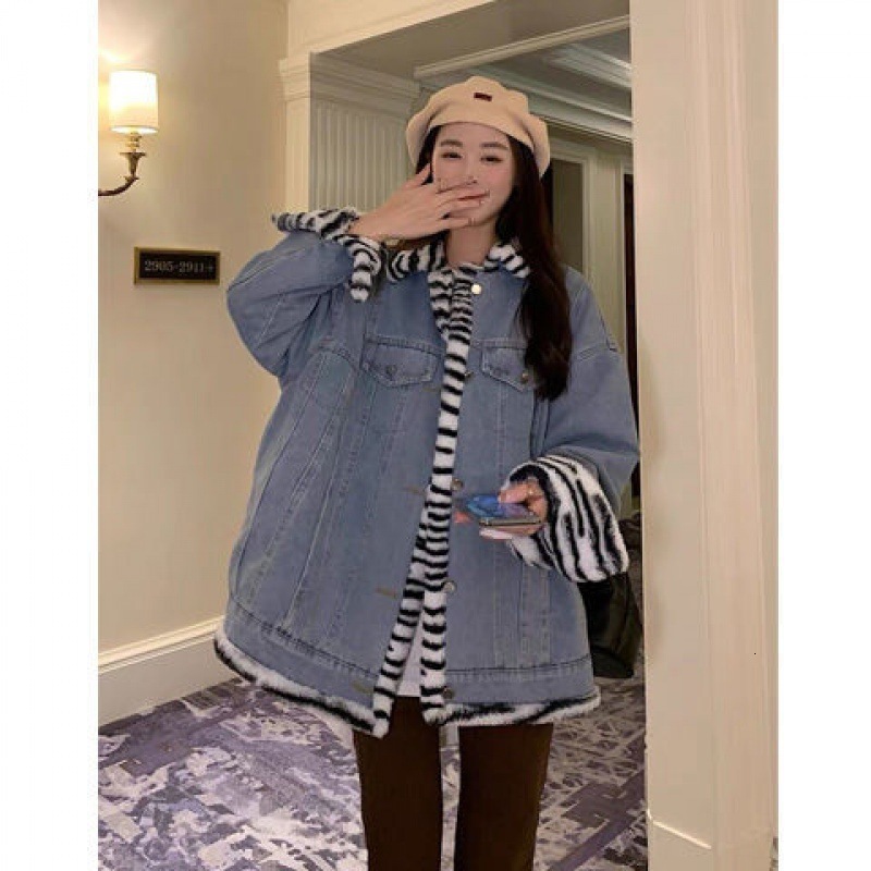 Reversible Denim Cotton Jacket for Women Unique Design Autumn Winter 2023 New Style Petite American Style Cotton Coat 210923