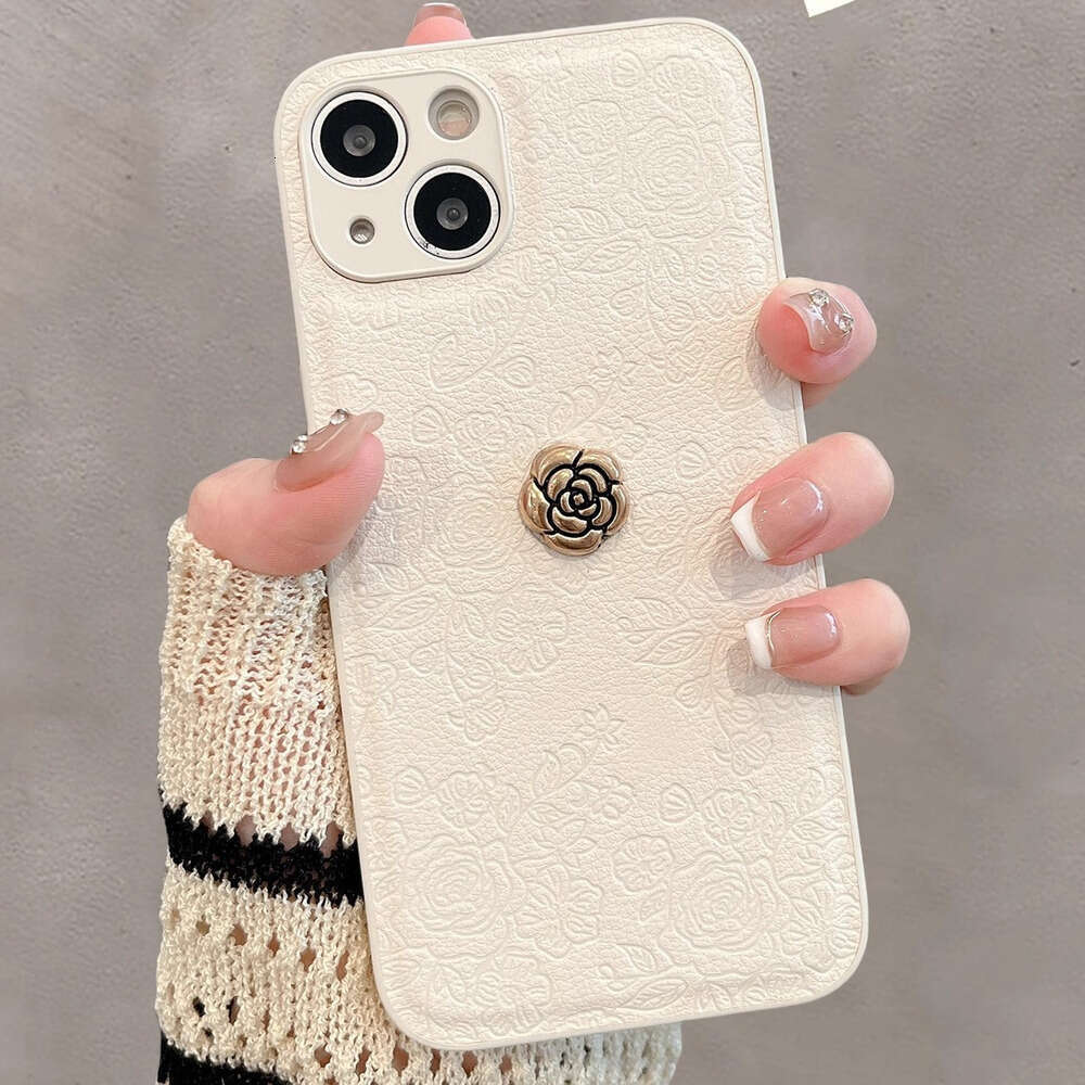 DHgargets Camellia INS Style Compatible with iPhone 17 Case Apple 15 Pro Embossed 16 Simple Solid Color Protective Cover