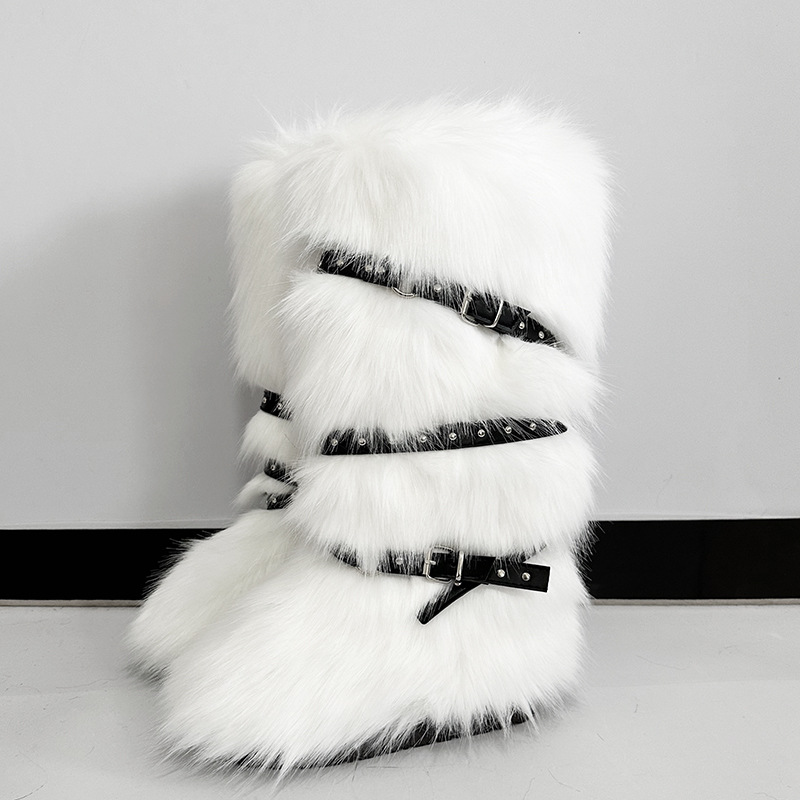 hot free shipping designer Boots Outdoor short tube long tube hairy boots vintage casual spicy girl strap snow boots pink black white grey size 36-44