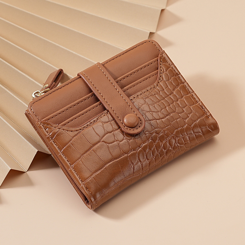 2025 New Macaron Color Short Wallet Korean Style Crocodile Embossed Multi Card Slots Compact Coin Purse Daily Use Women Zipper Wallet
