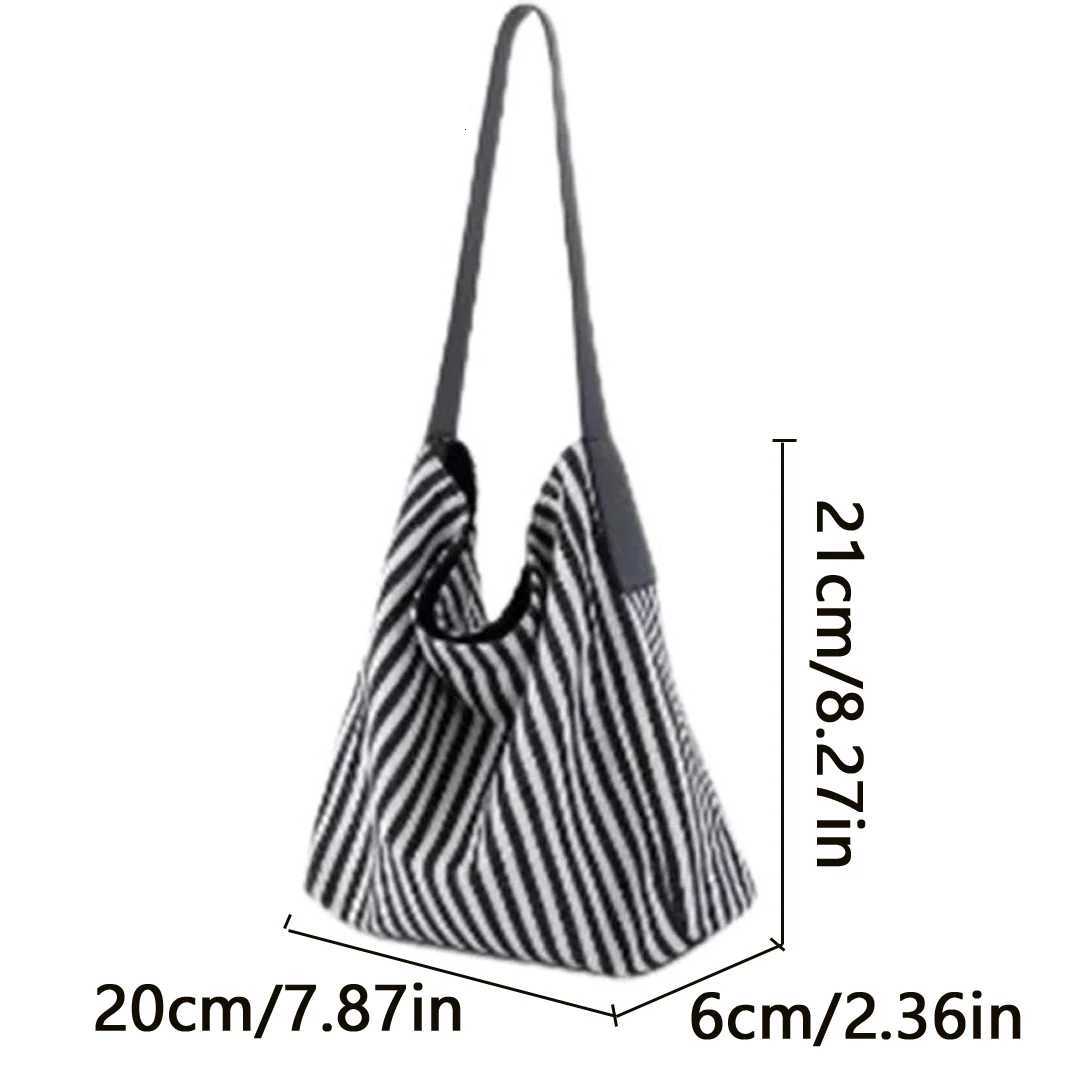 Korean version striped canvas bag office worker commuting tote bag 2025 new lazy style womens bag large capacity shoulder bag R250908