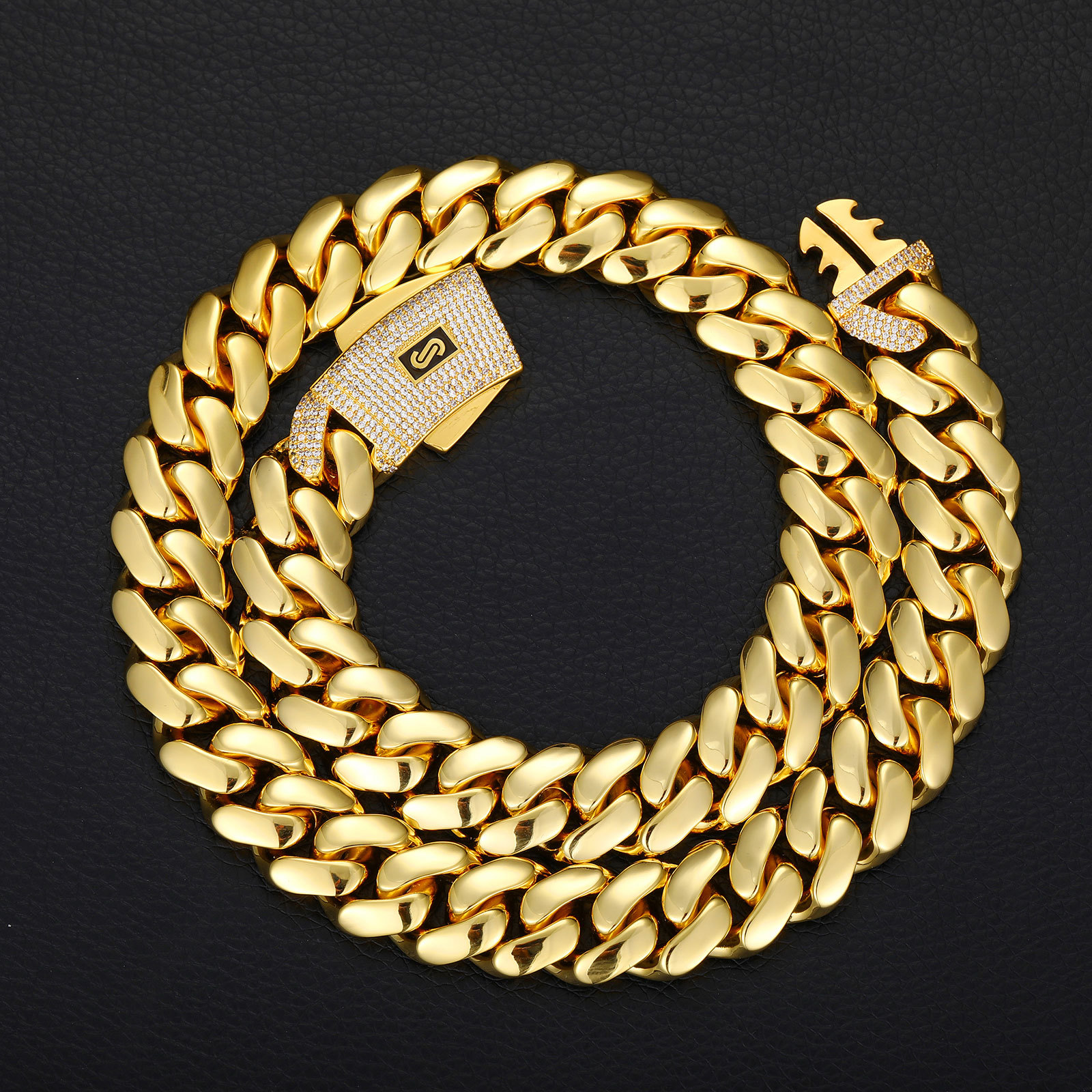Hip Hop Miami Cuban Chain Necklace Chokers High Polished 18K Real Gold Plated 5A Zircons Jewelry