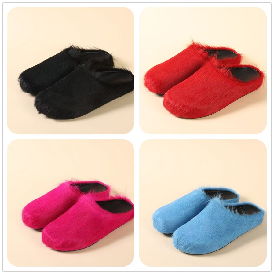 designer plush Slippers Men Women luxury warm platform shoes half slippers soft winter indoor shoes solid with box