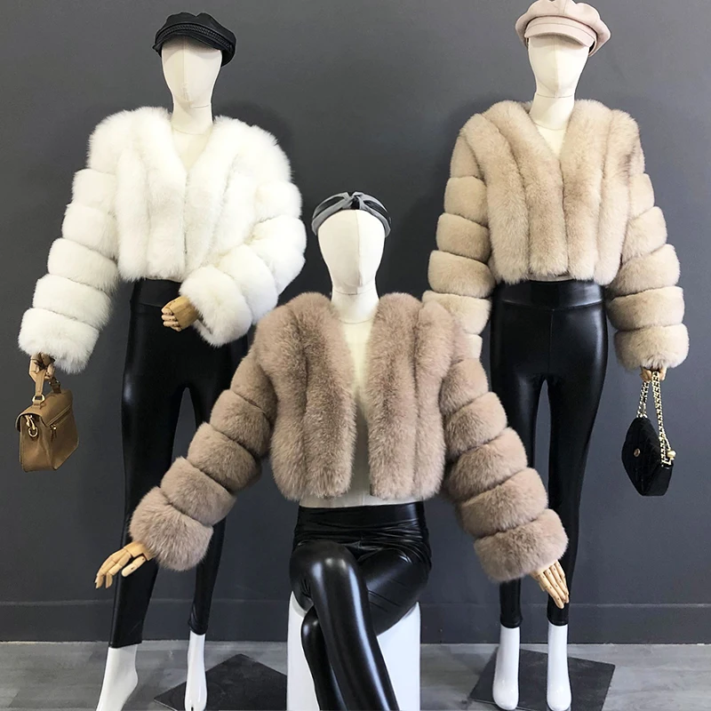 2025 New Style Women Fur Coat Real Fox Fur Jacket Natural Fox Fur Short Style Clothing Full Length Sleeve Female Coat