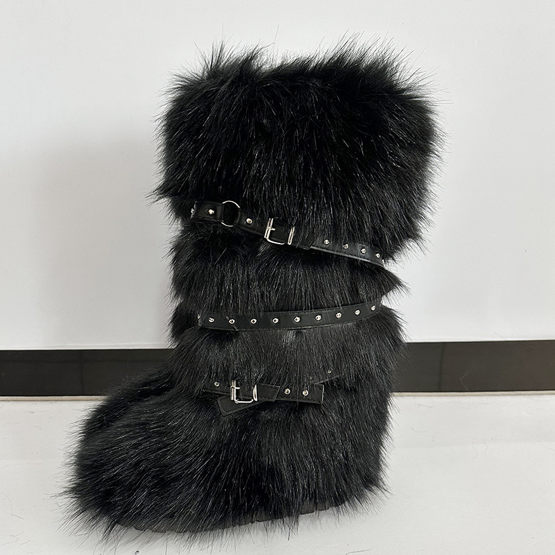 hot free shipping designer Boots Outdoor short tube long tube hairy boots vintage casual spicy girl strap snow boots pink black white grey size 36-44