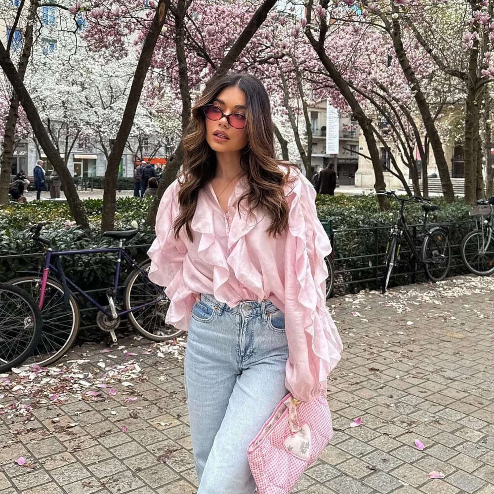 2025 Spring and Autumn New Loose Casual Elegant Chiffon Blouse with Ruffled Design