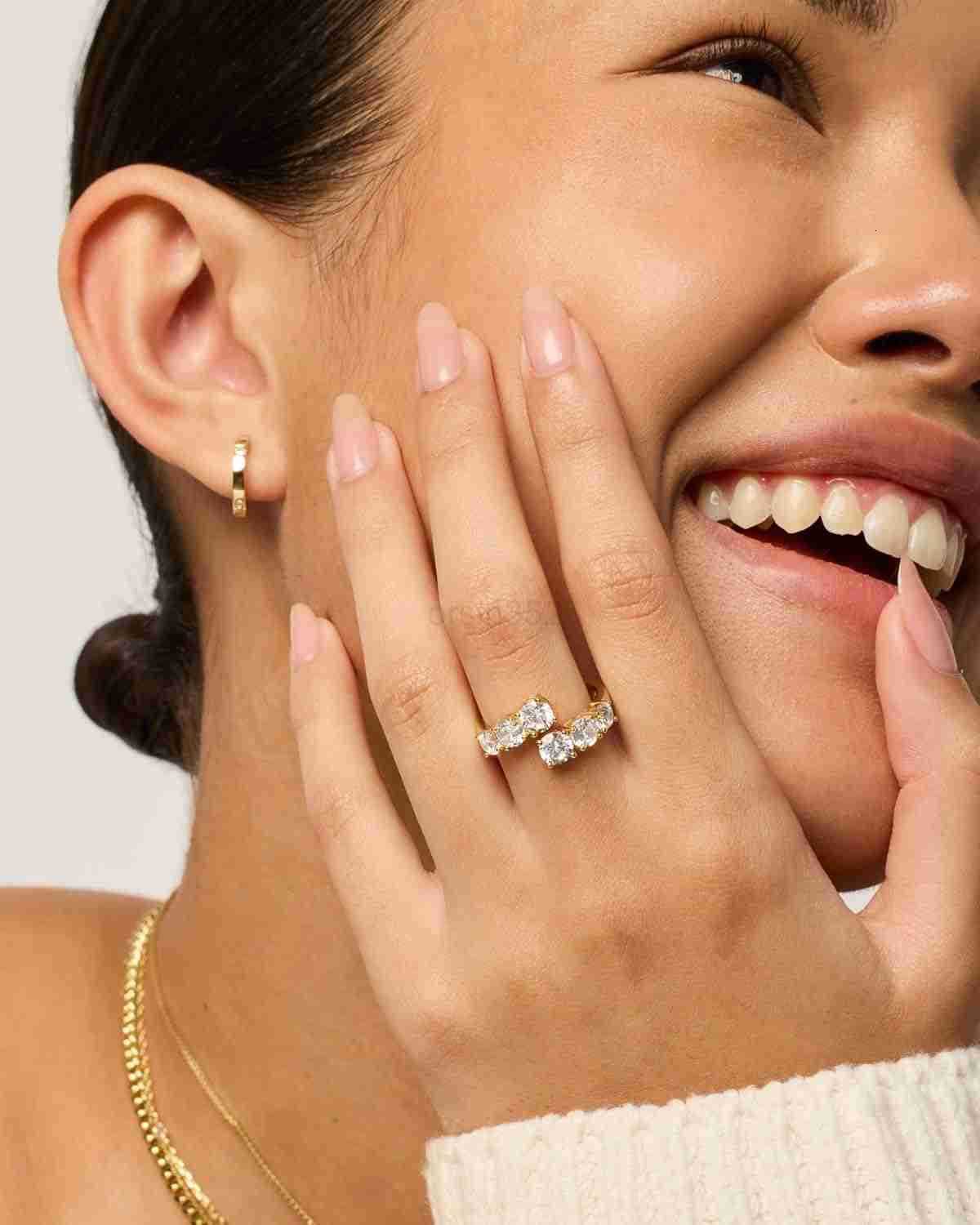 14K Gold Plated Cubic Zirconia Crossover Chunky Eternity Ring for Women Open Twist Stackable Bands CZ Statement RingsW250908