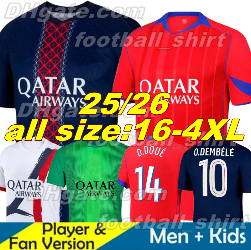 25 26 D DOUE O DEMBELE soccer jerseys KVARATSKHELIA HAKIMI 2025 2026 paris BARCOLA JOAO NEVES VITINHA KIMPEMBE PSGES Maillots de football shirt Men Kids Kits socks
