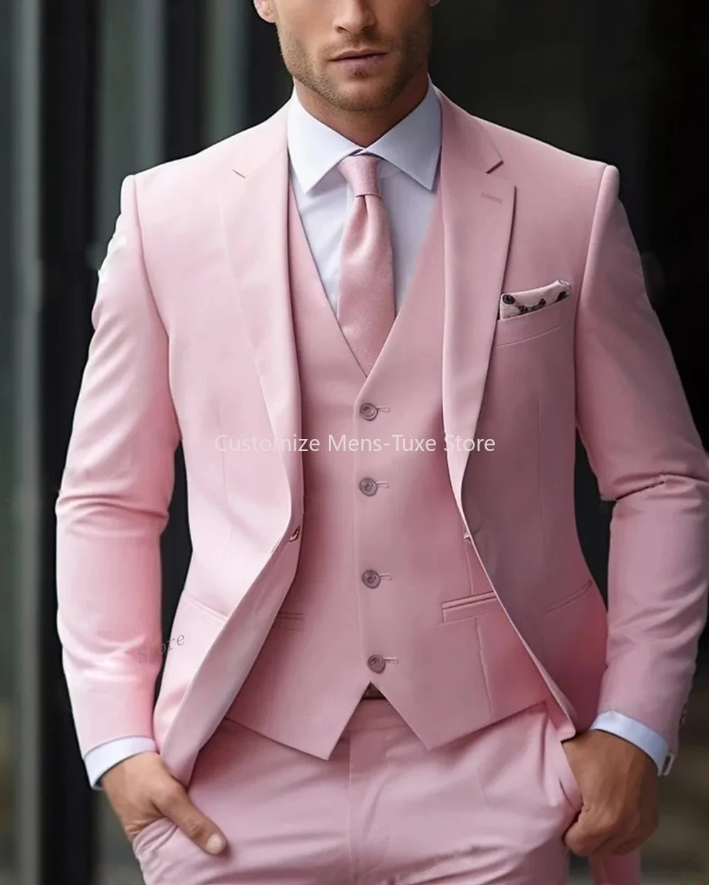 Beige Suit Men Business Tuxedos Formal 3 Piece Set Jacket Vest Pants Single Breasted Groom Groomsman Prom Wedding Party 250908