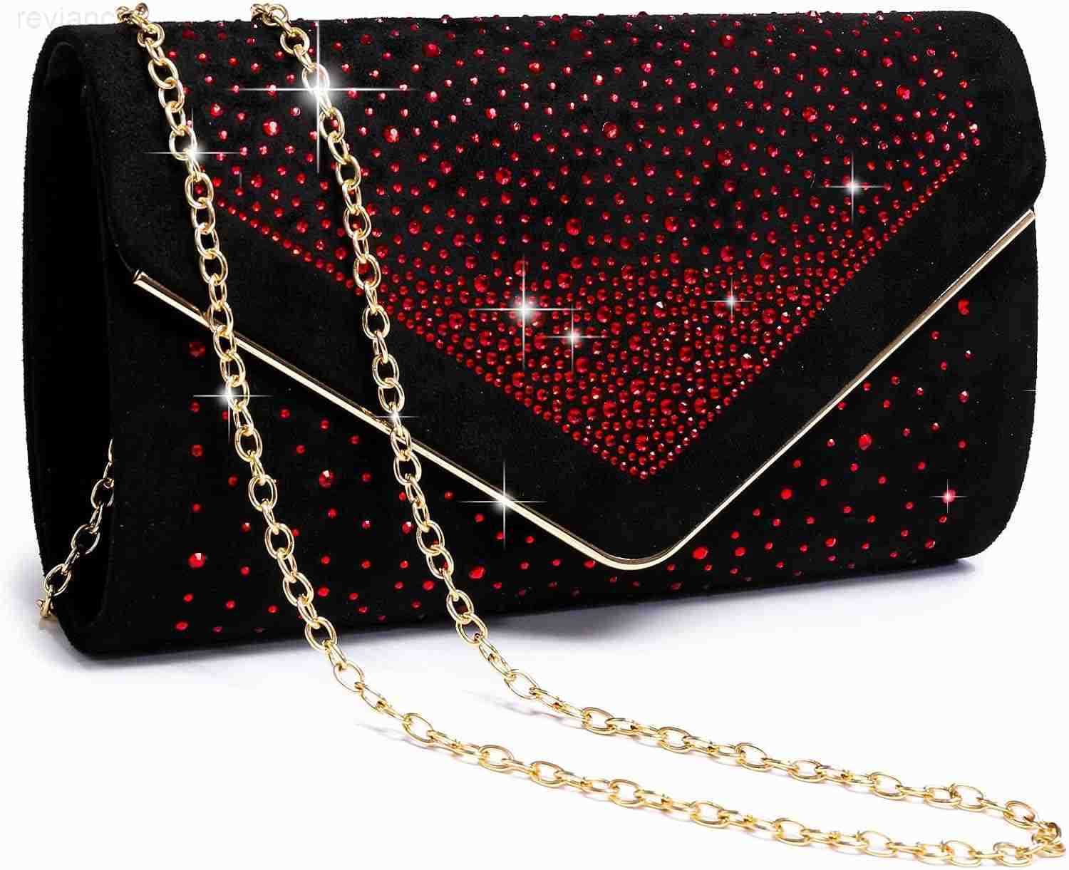 Women Rhinestone Evening Bag Faux Suede Clutch Formal Party Sparkly Purses Cocktail Wedding HandbagW250908