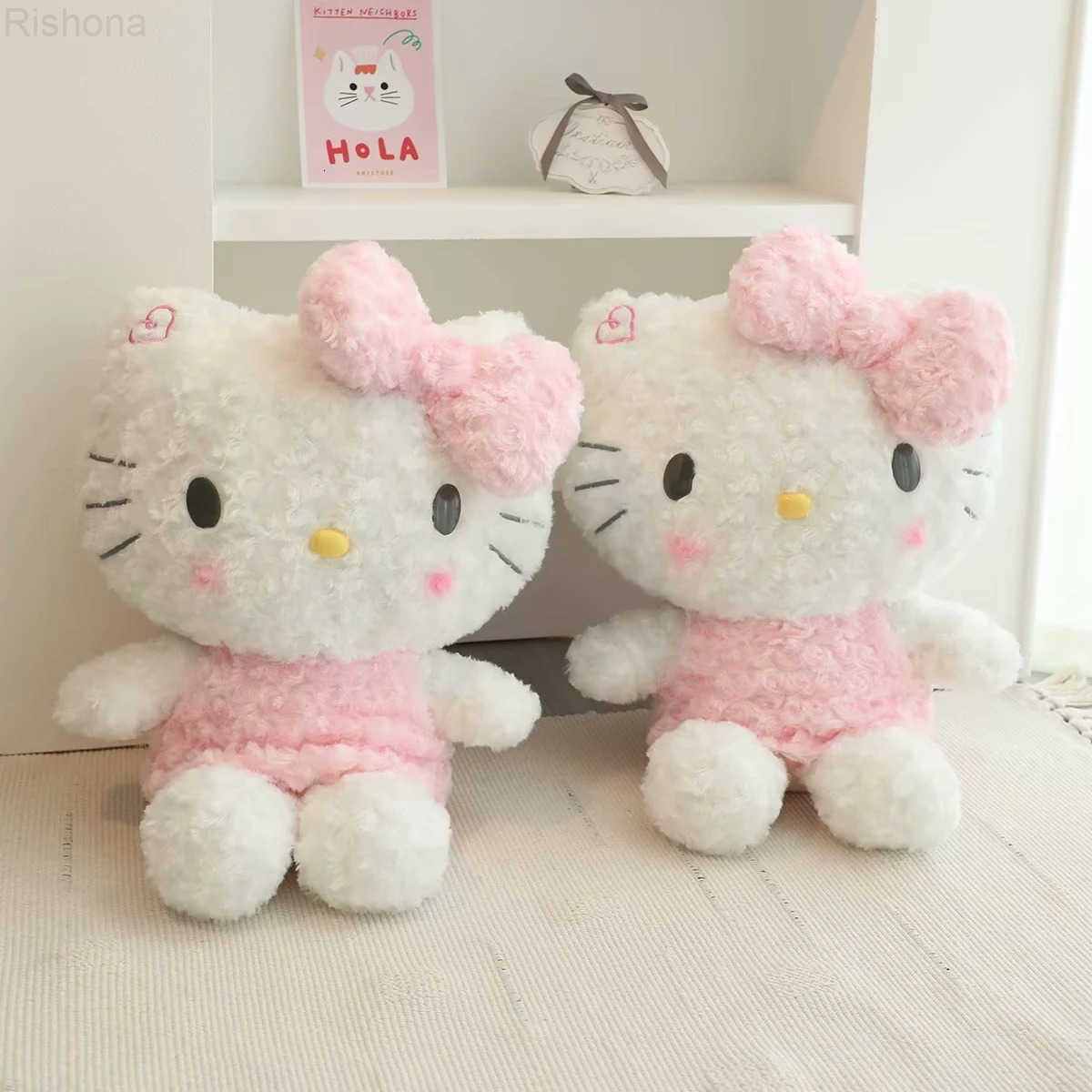Sanrio Lovely Hello Kitty Plush Toy Fluffy Stuffed Anime Huggable Plushies White Cat Doll Throw Pillow Home Decor Xmas Gifts L250908