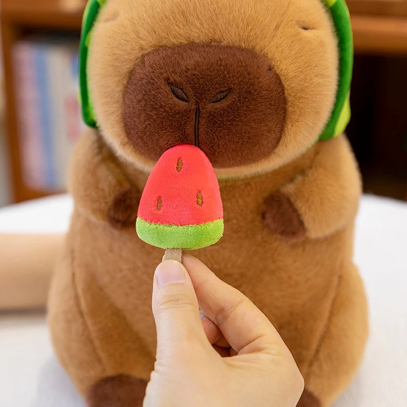 2330cm Lovely Watermelon Plush Toy Stretchable Fluffy Brown Animal Capybara Stuffed Doll Friends Gift250908 XJ260303