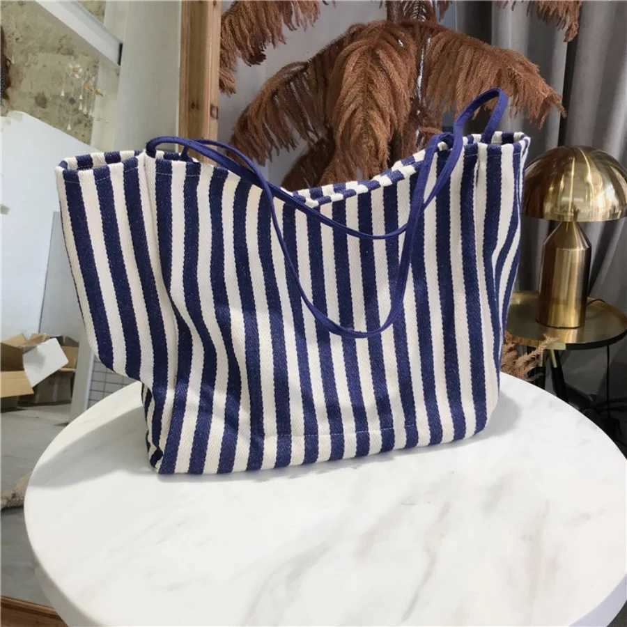 New Diaper bag Beach Tote Bag Fashion Women Canvas Summer Large Capacity Striped Shoulder Bag Tote Handbag Shopping R250908